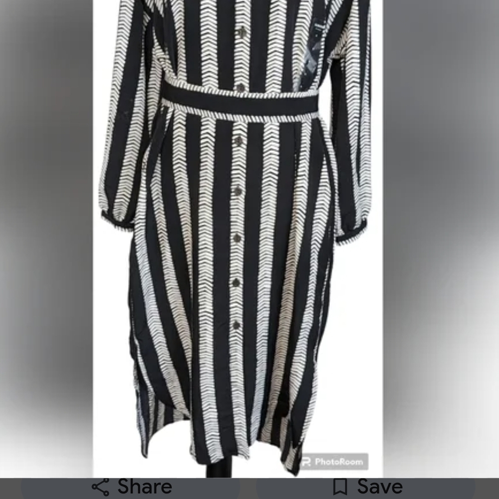 Dugbee By WHOOPI Black and White Striped Long Sleeve Bohemian Dress - Picture 4 of 6